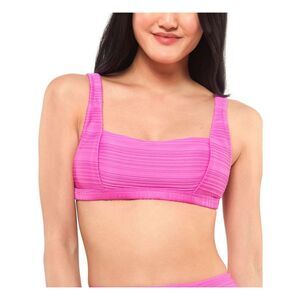 JESSICA SIMPSON Women's Pink Ribbed Tie Square Neck Swimsuit Top XL